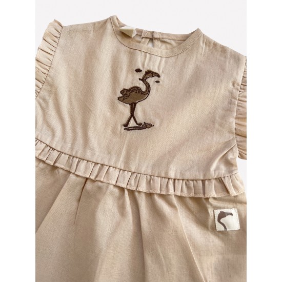 Auntie Me Organic Ivory Cream ’Flamingo' Dress